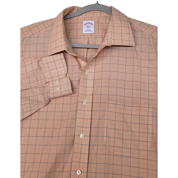 Brooks Brothers Other - Brooks Brothers Shirt Mens 18 36/37 Orange Check 346 Non Iron Cotton Button Down